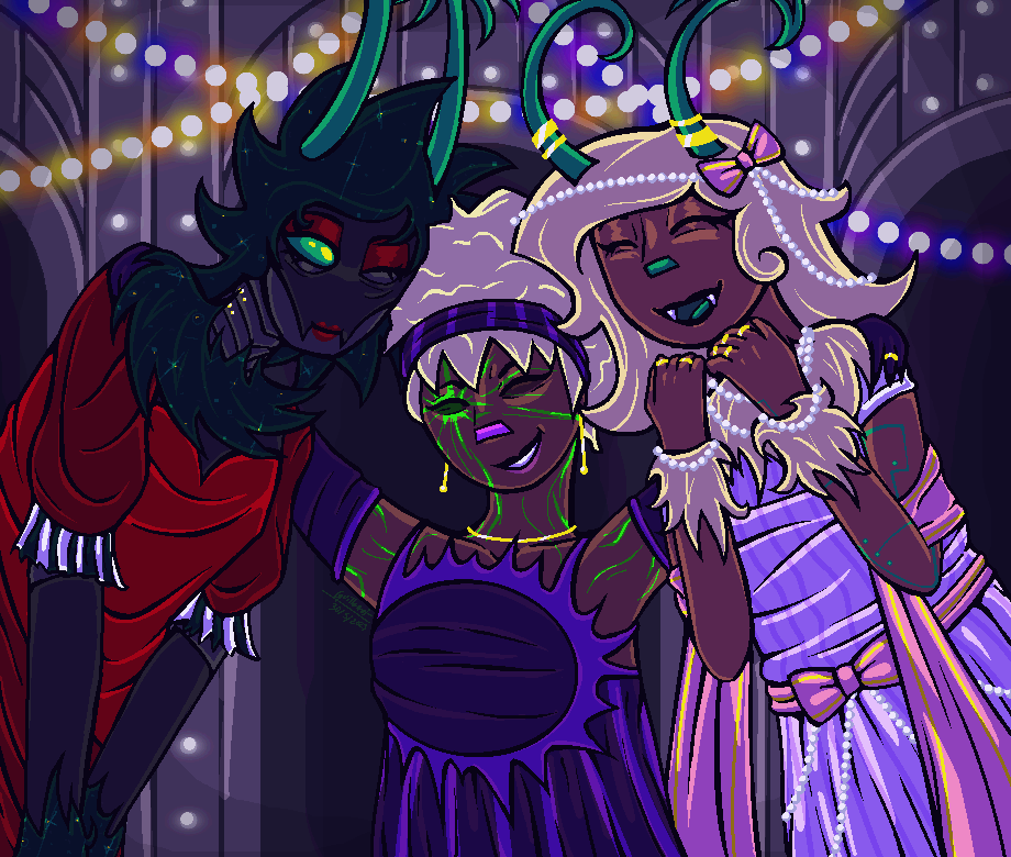 A digital drawing of the Marylondes posing for a family photo